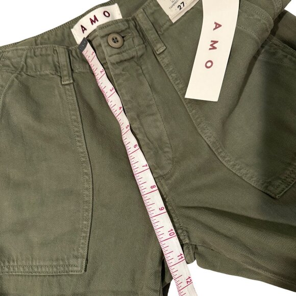 Amo Zip Utility Trouser Mid Rise Slim Fit Tapered Leg Size 27 Sage Green Cotton - Picture 13 of 16